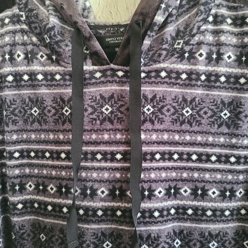 Simply Vera Wang Gray Soft‎ Fair Isle Winter Snowflake Pajama Hoodie Medium - Picture 4 of 12